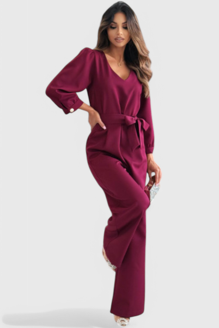 Ariane Mono with Wide Legs, V-Neck and Tie Waist