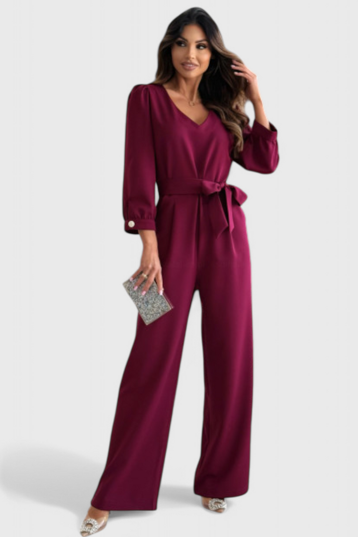Ariane Mono with Wide Legs, V-Neck and Tie Waist