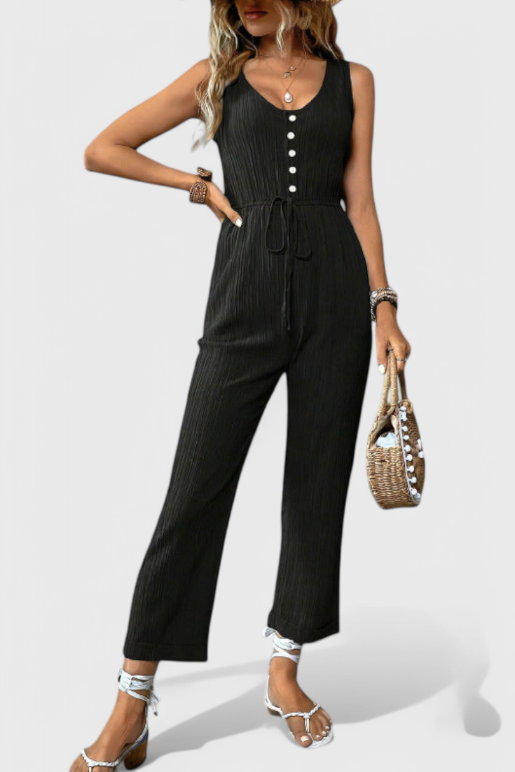 Marisela Textured Jumpsuit with V-Neck