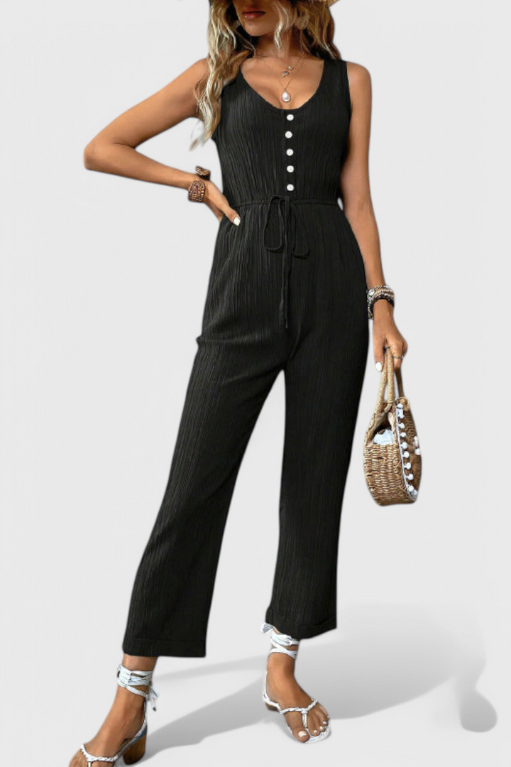 Marisela Textured Jumpsuit with V-Neck