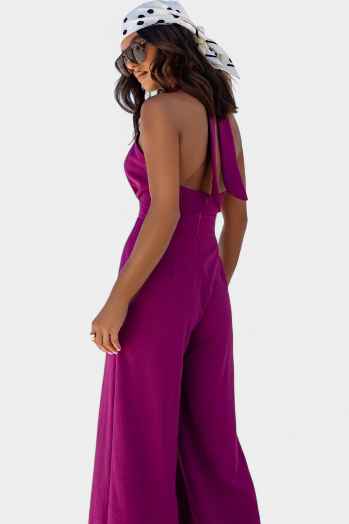 Jessica Mono Cross Halter Backless and Wide Leg Trousers