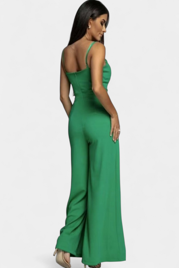 Prescillia Jumpsuit with Spaghetti Straps and Slit Legs