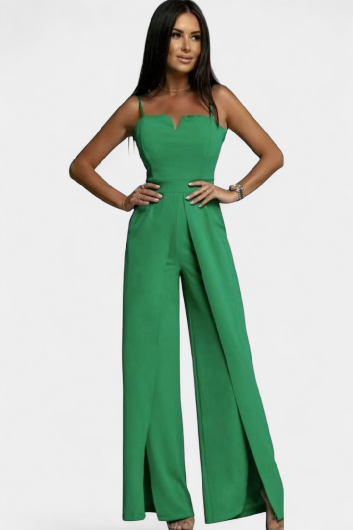 Prescillia Jumpsuit with Spaghetti Straps and Slit Legs