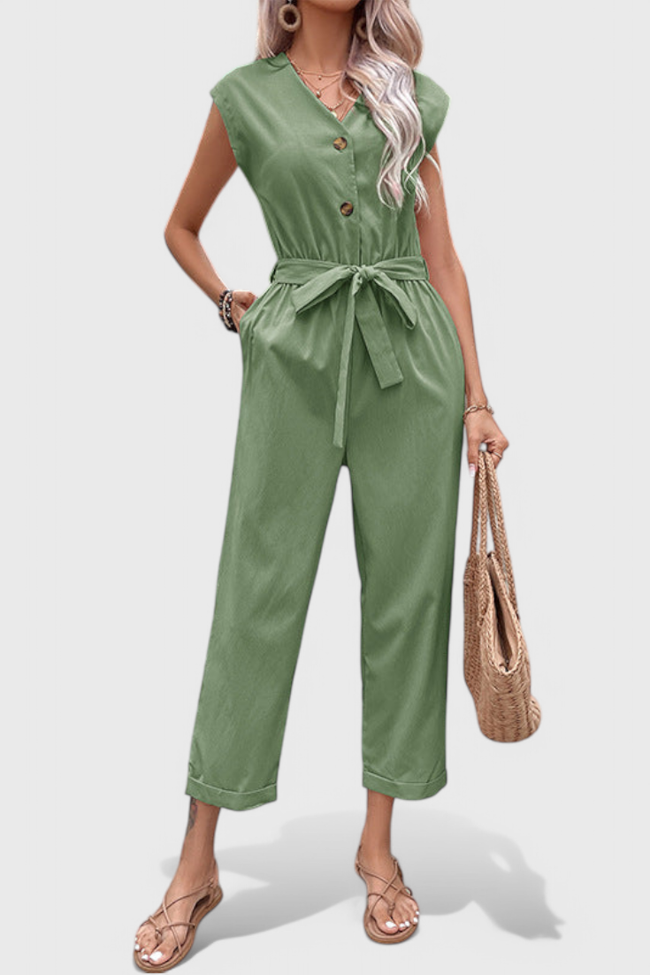 Marie Sleeveless Jumpsuit with Buttons
