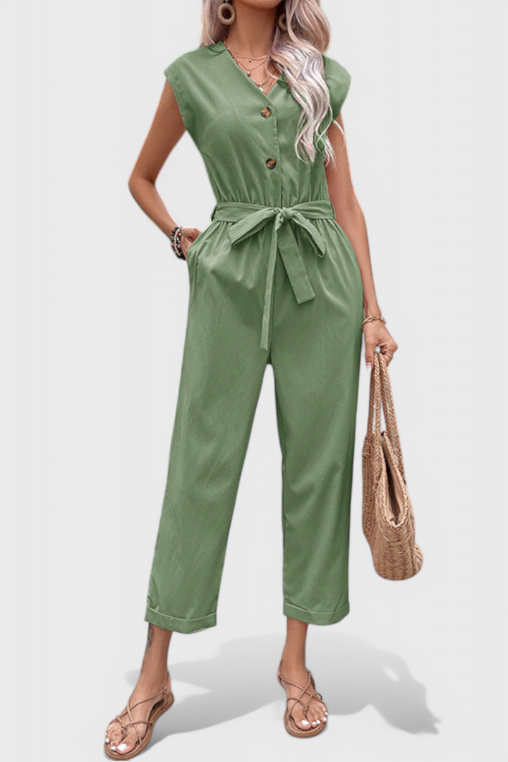 Marie Sleeveless Jumpsuit with Buttons