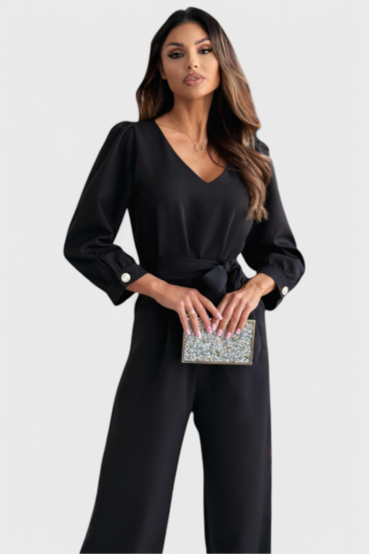 Ariane Mono with Wide Legs, V-Neck and Tie Waist