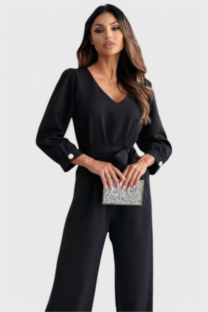 Ariane Mono with Wide Legs, V-Neck and Tie Waist