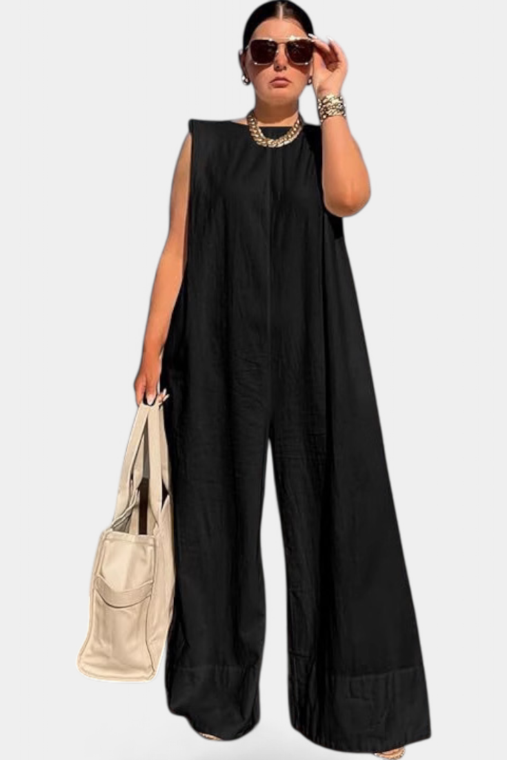 Airla Mono Oversized Sleeveless Jumpsuit with Wide Legs