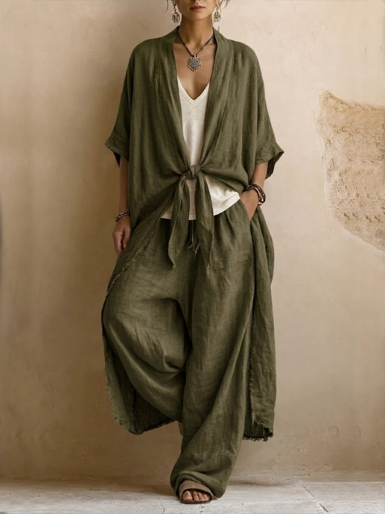 Linnea | Linen Kimono Two-Piece Set