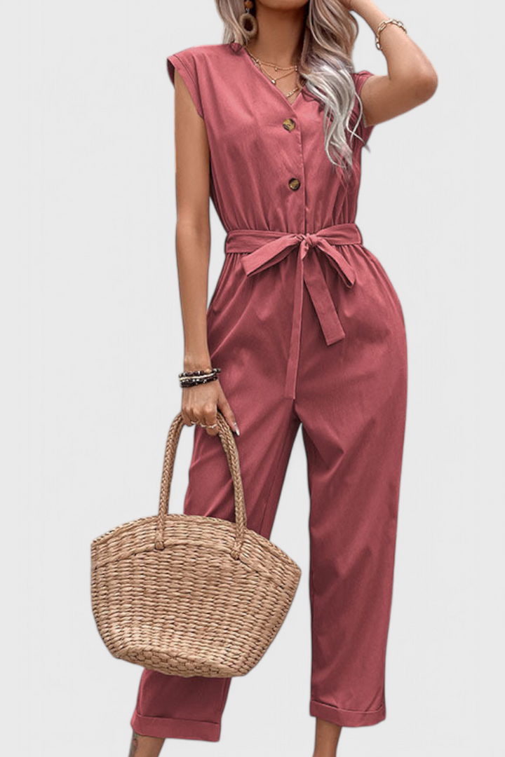 Marie Sleeveless Jumpsuit with Buttons