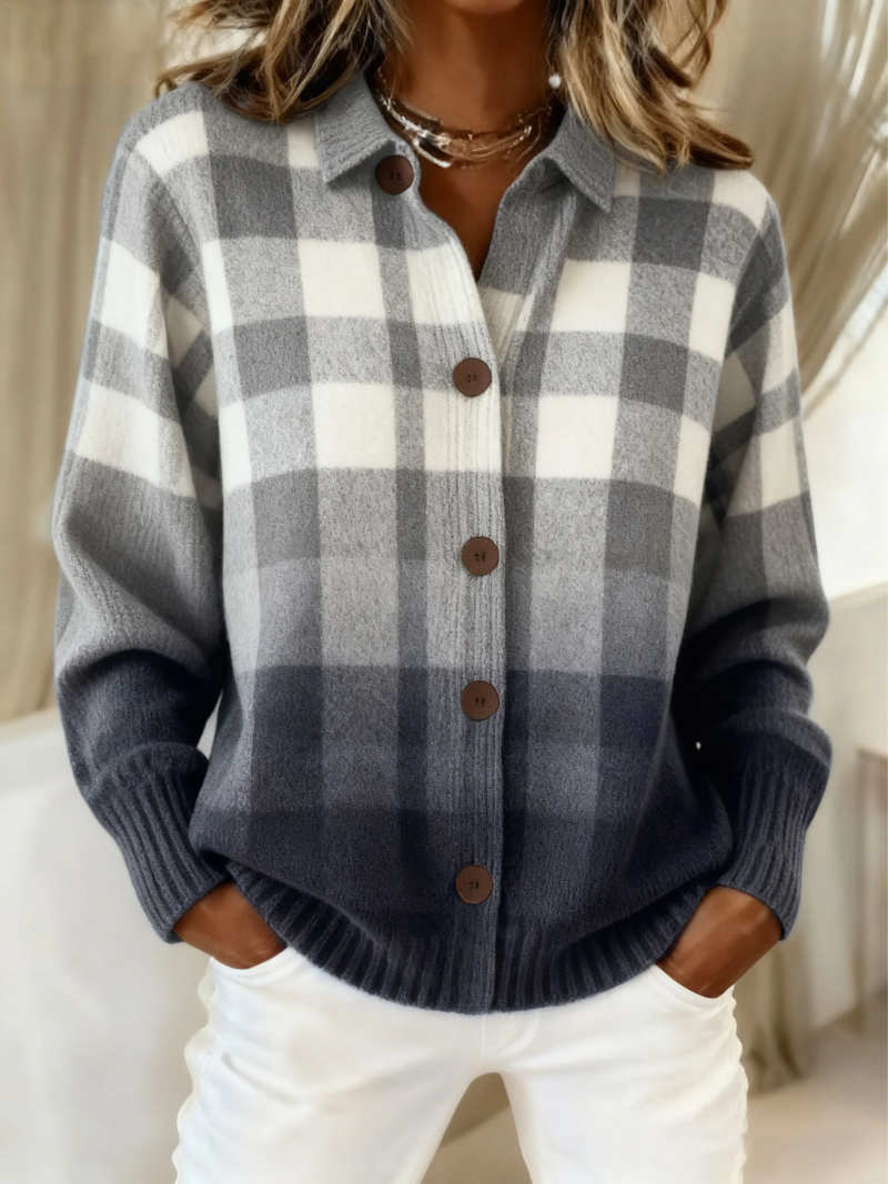 Agnes™ | Grey Ombré Plaid Button Cardigan
