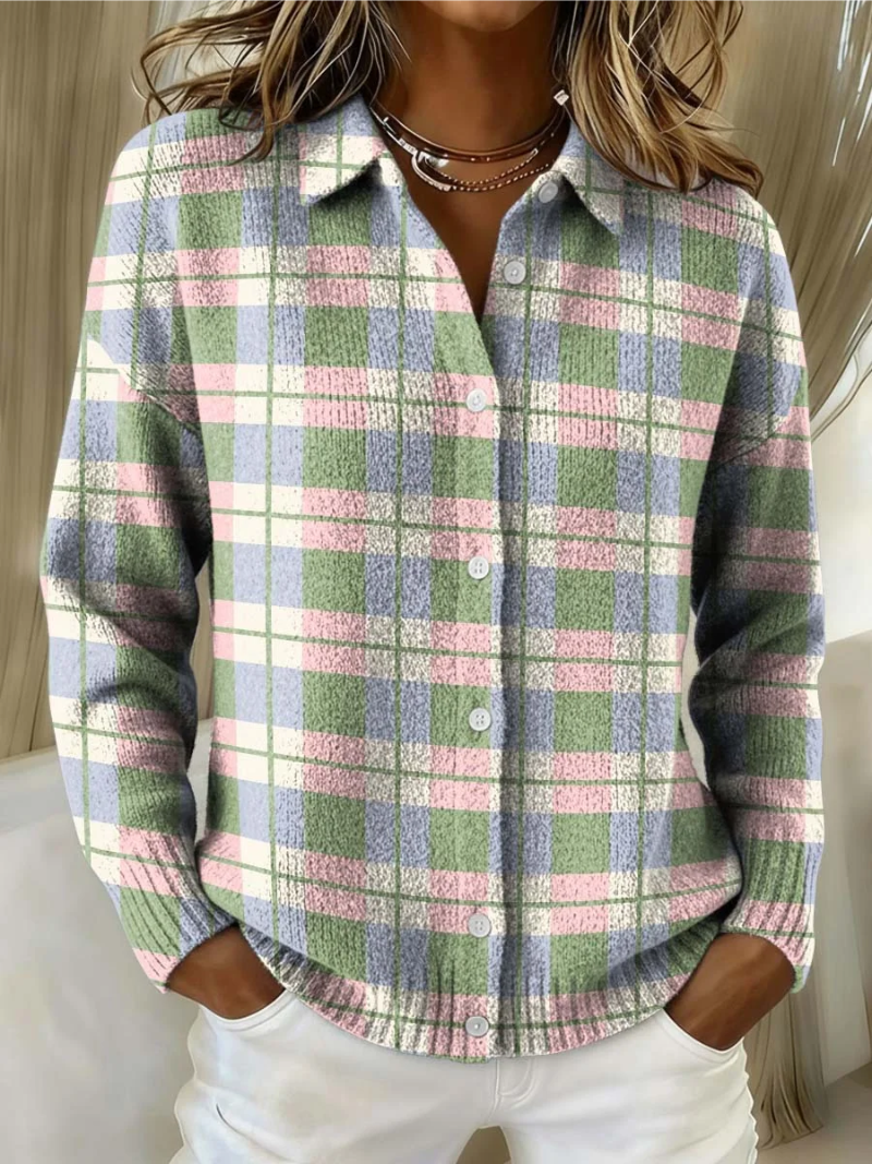Margot™ | Pastel Plaid Button Cardigan