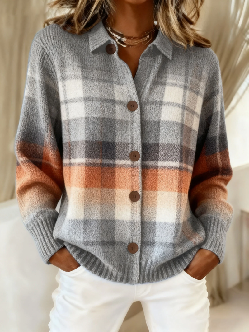 Marlene™ | Warm Ombré Plaid Cardigan