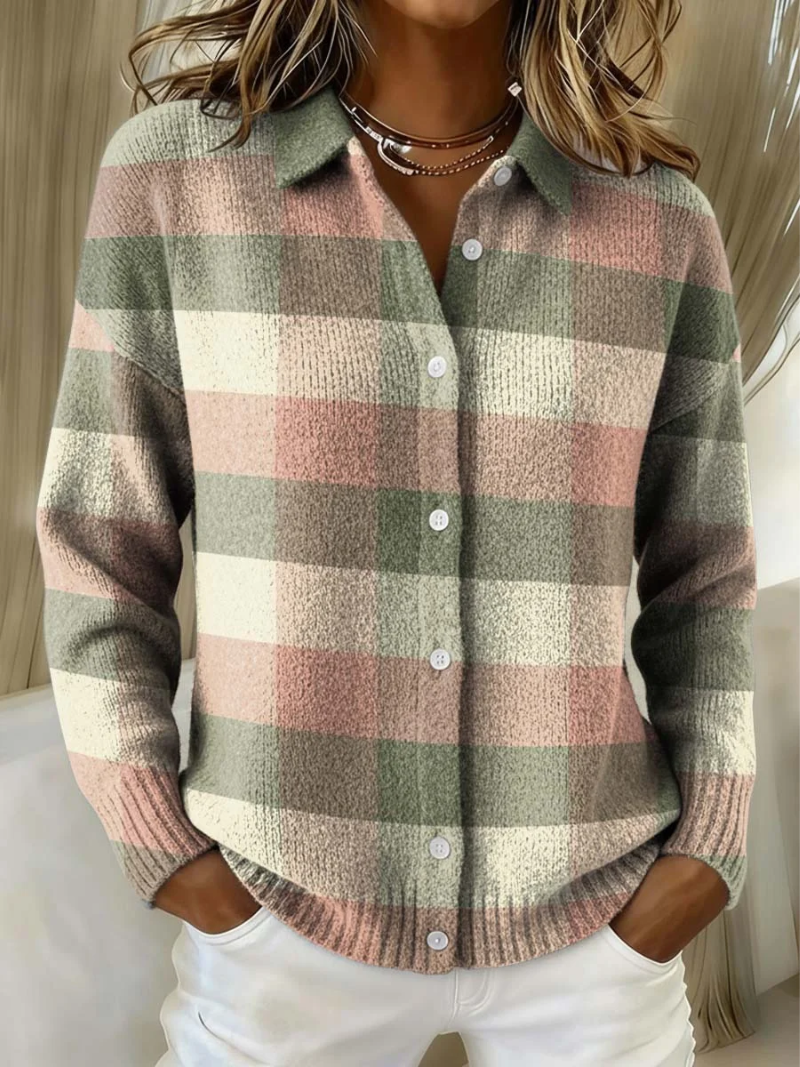 Grace™ | Pastel Plaid Knit Cardigan