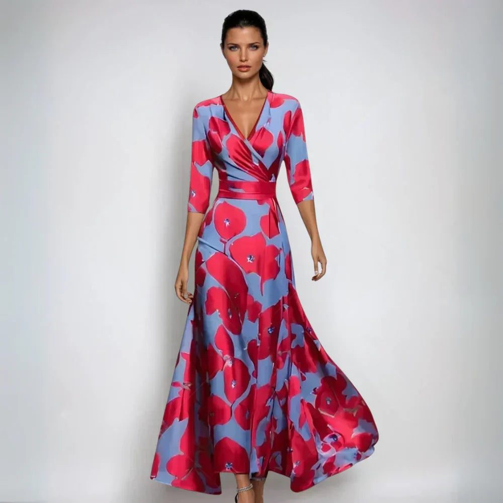 Elisa - Elegant Wrap Maxi Dress with Flowers