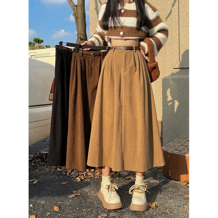 Estelle™ | Belted Corduroy Midi Skirt