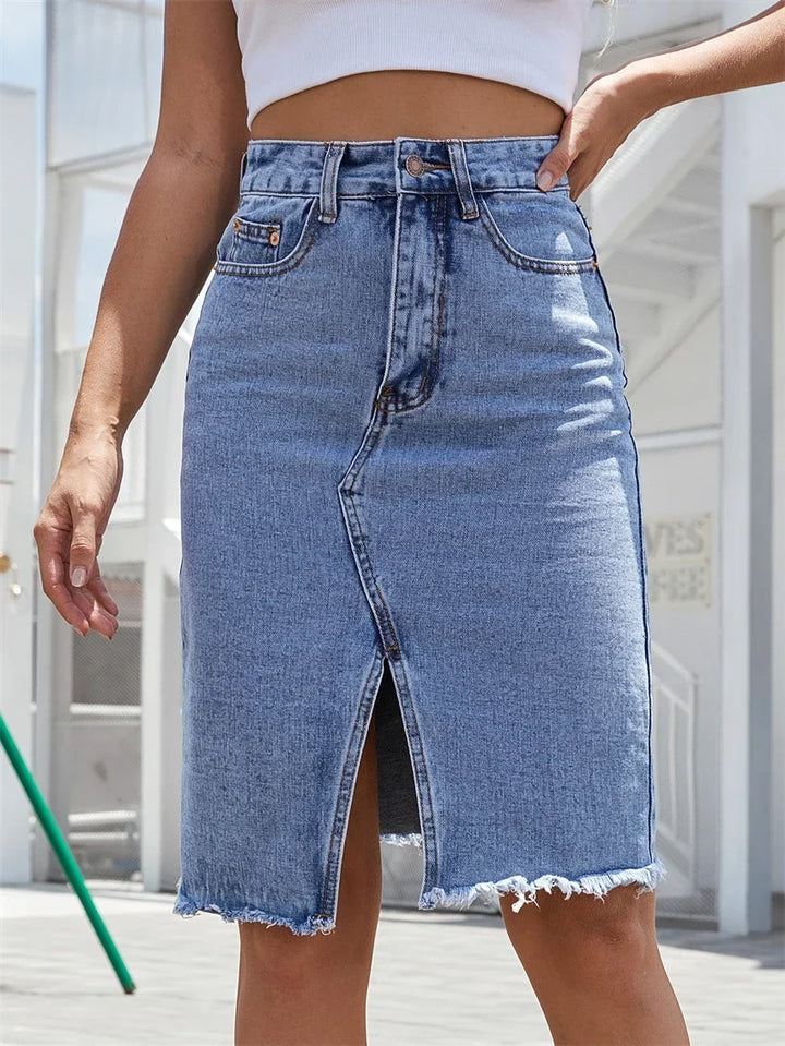 Gisele™ | Slit Denim Midi Skirt