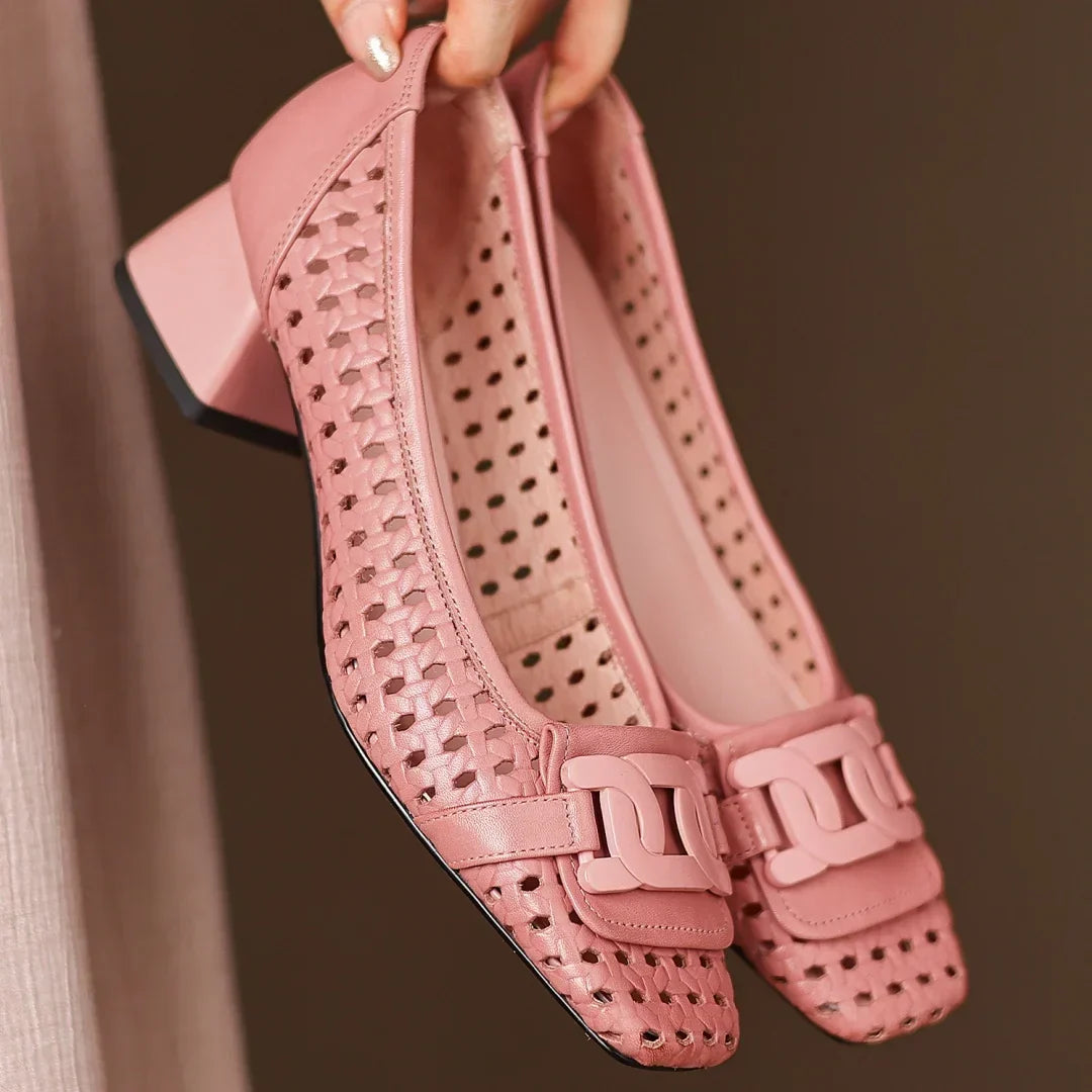 Vivienne | Woven Leather Square-Toe Heels