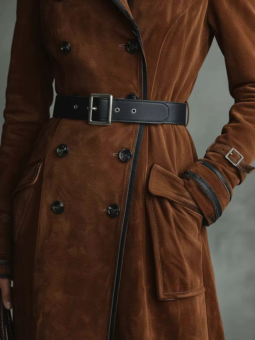 Kaila – Suede Leather Trench Coat