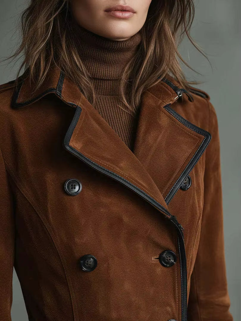 Kaila – Suede Leather Trench Coat
