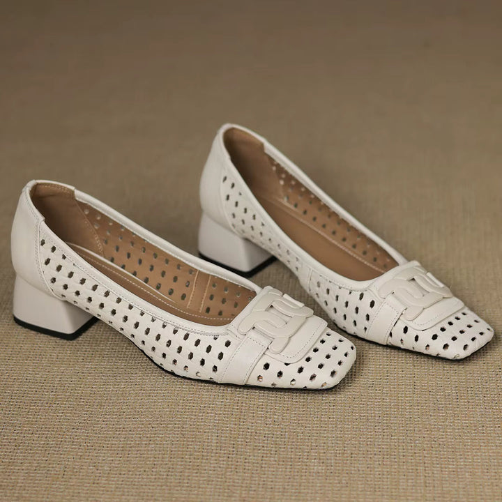 Vivienne | Woven Leather Square-Toe Heels