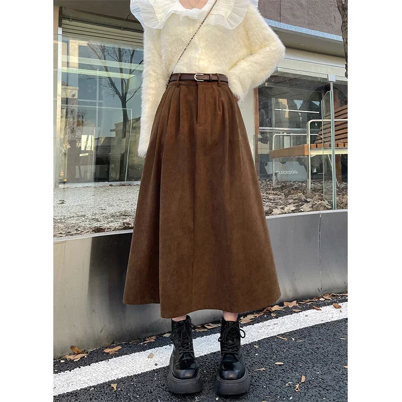 Estelle™ | Belted Corduroy Midi Skirt