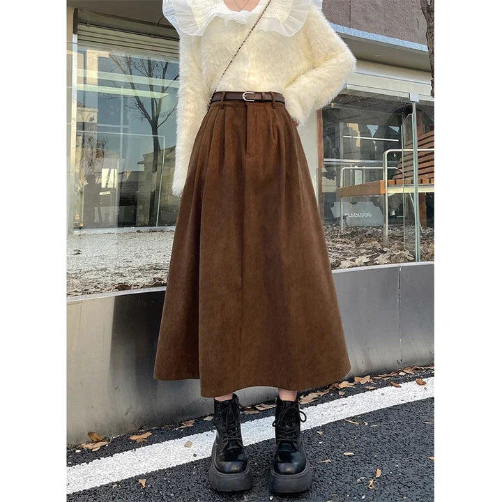 Estelle™ | Belted Corduroy Midi Skirt