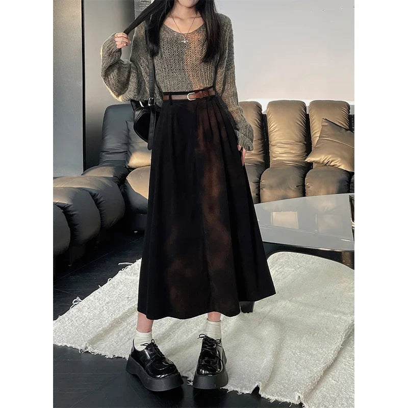 Estelle™ | Belted Corduroy Midi Skirt