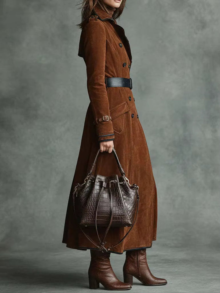 Kaila – Suede Leather Trench Coat
