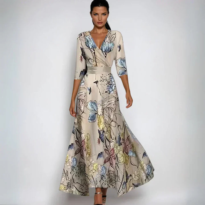 Elisa - Elegant Wrap Maxi Dress with Flowers