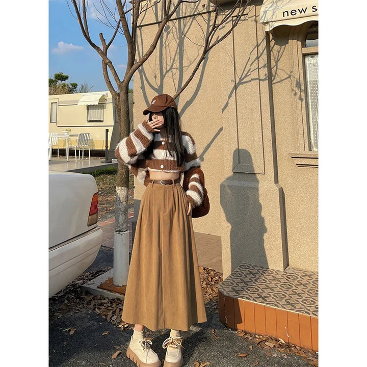 Estelle™ | Belted Corduroy Midi Skirt