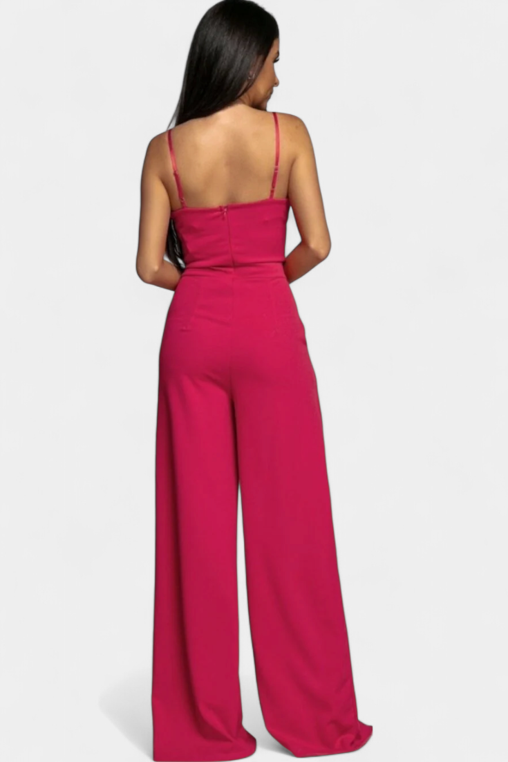 Prescillia Jumpsuit with Spaghetti Straps and Slit Legs