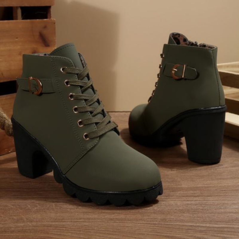 Katni™ | Lace-Up Buckle Chunky Ankle Boots