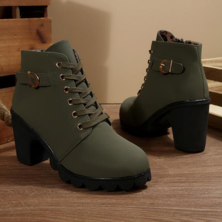 Katni™ | Lace-Up Buckle Chunky Ankle Boots