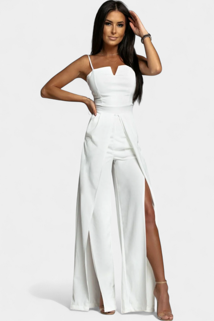 Prescillia Jumpsuit with Spaghetti Straps and Slit Legs