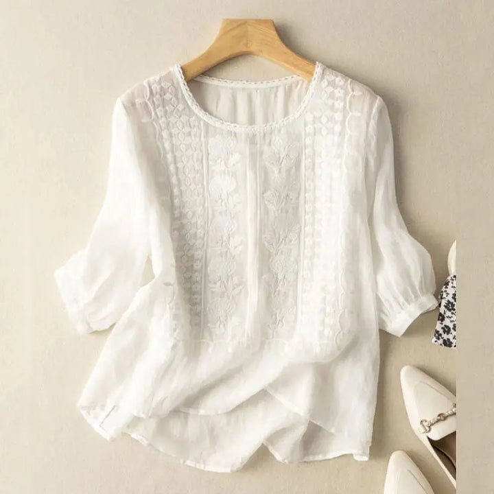 Aurora – Embroidered Relaxed Blouse (Cotton & Linen)