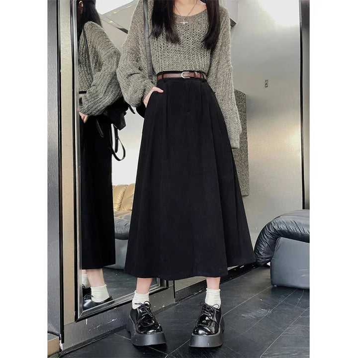 Estelle™ | Belted Corduroy Midi Skirt