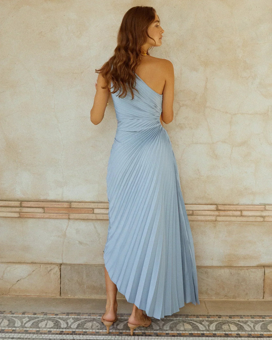 Delfina - Satin One-Shoulder Pleated Gown Maxi  Dress