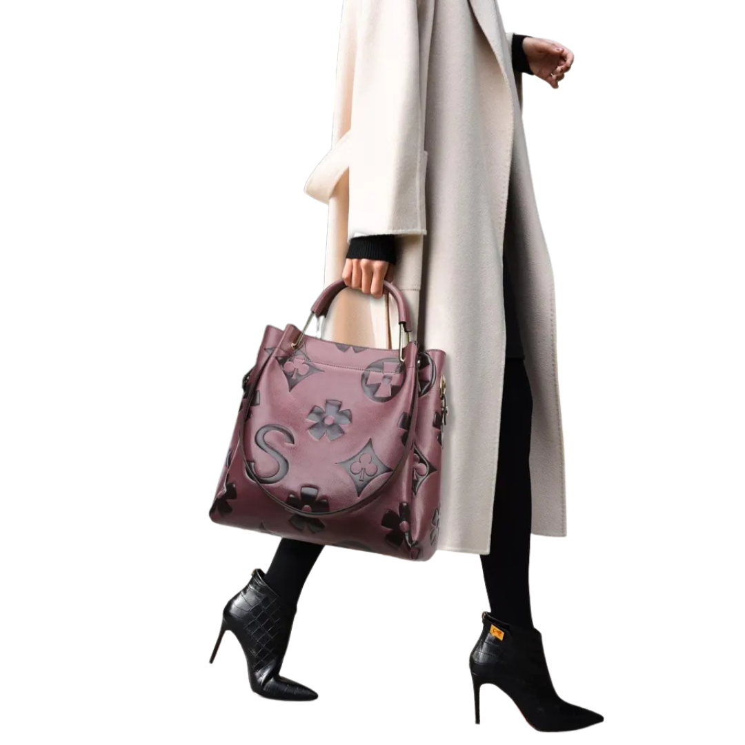 Celina™ | Embossed Floral Tote & Crossbody Handbag Set