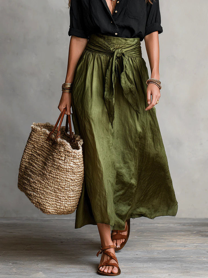 Vera | Black Tee & Olive Midi Skirt Set