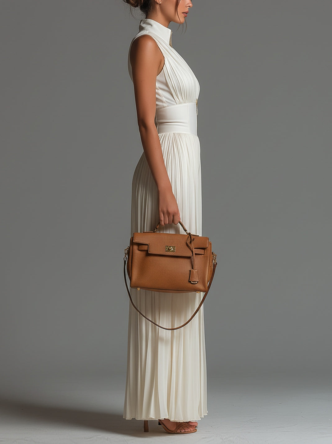 Valentina | Pleated White Chiffon Jumpsuit with Kimono Sleeves