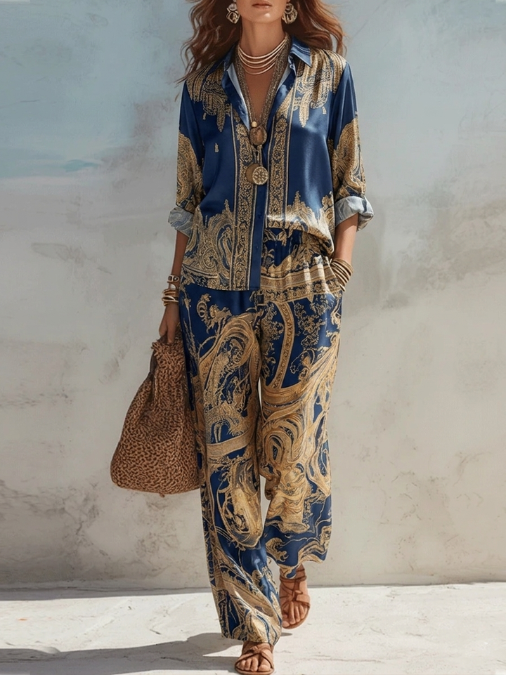 Imani | Navy Baroque Print Two-Piece Set