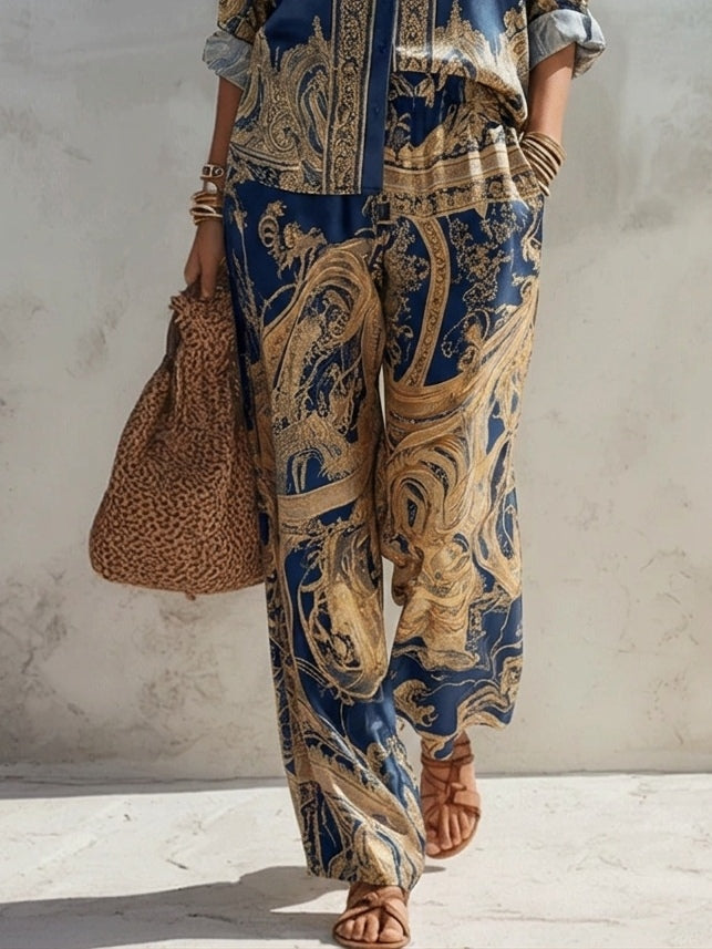 Imani | Navy Baroque Print Two-Piece Set