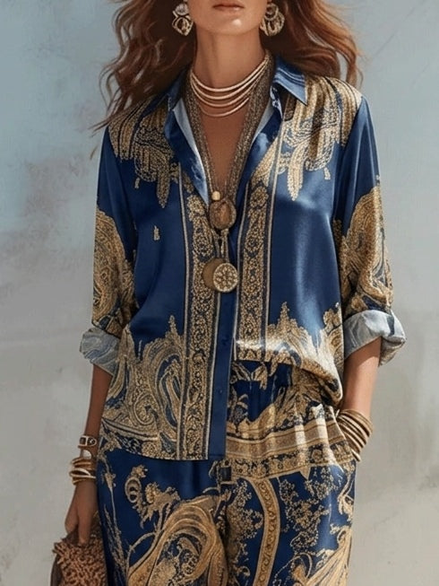 Imani | Navy Baroque Print Two-Piece Set