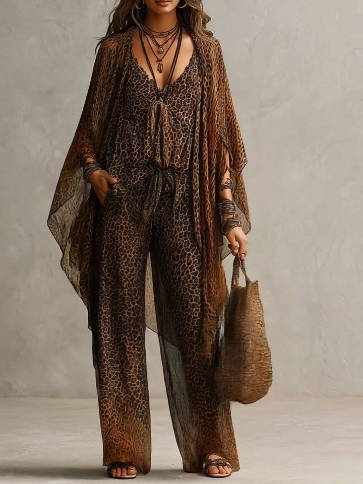 Savannah | Leopard Print Chiffon Three-Piece Set