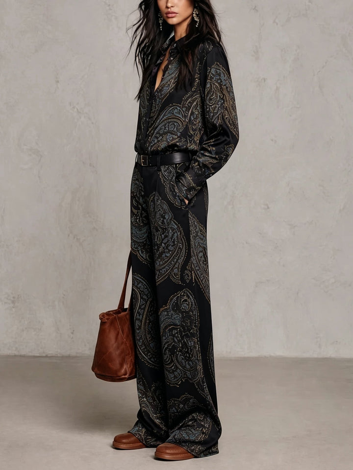 Jessamira - Two-Piece Silk Ensemble with Paisley Pattern