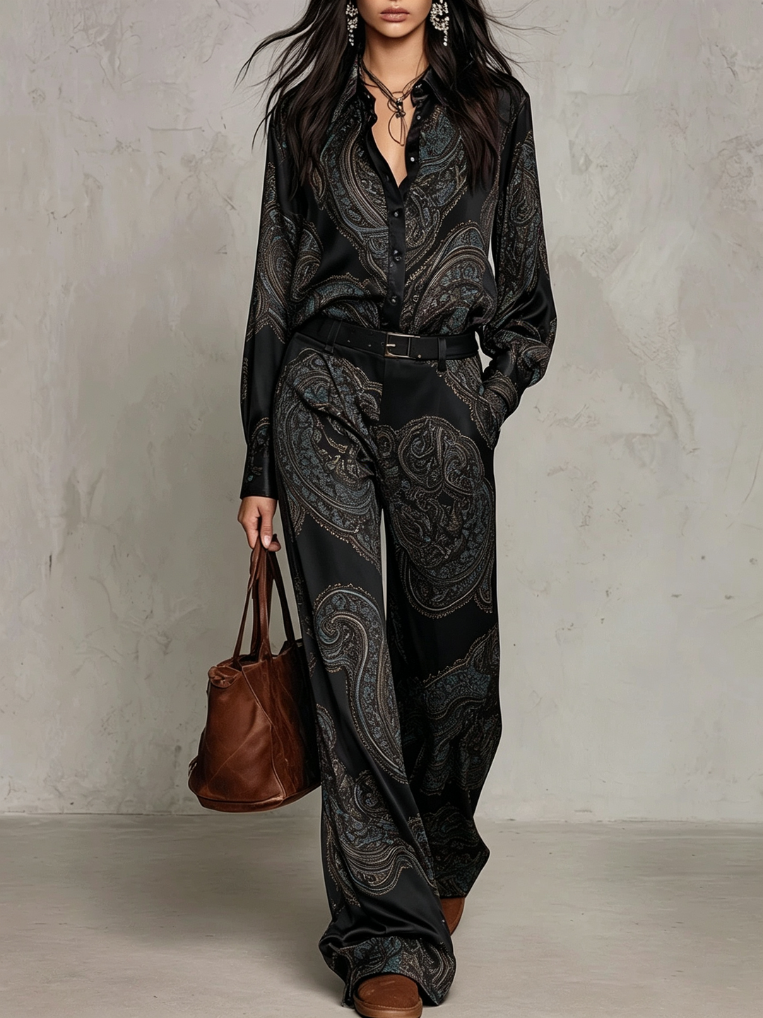 Jessamira - Two-Piece Silk Ensemble with Paisley Pattern