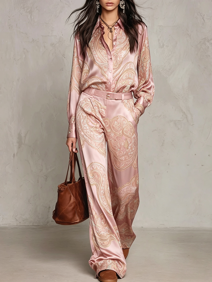 Jessamira - Two-Piece Silk Ensemble with Paisley Pattern