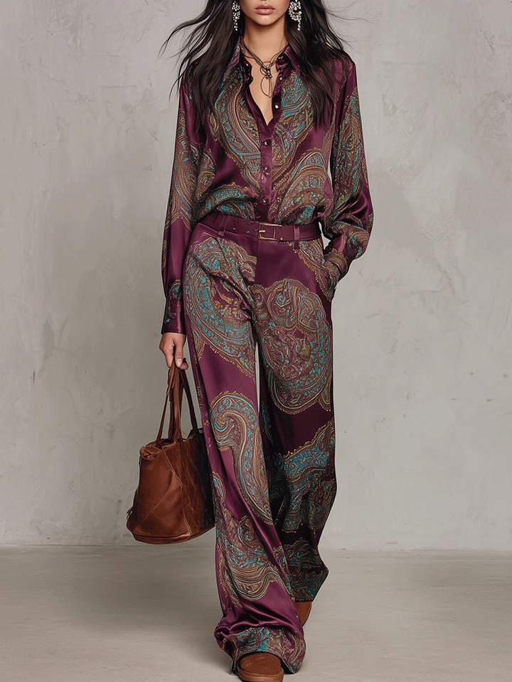 Jessamira - Two-Piece Silk Ensemble with Paisley Pattern