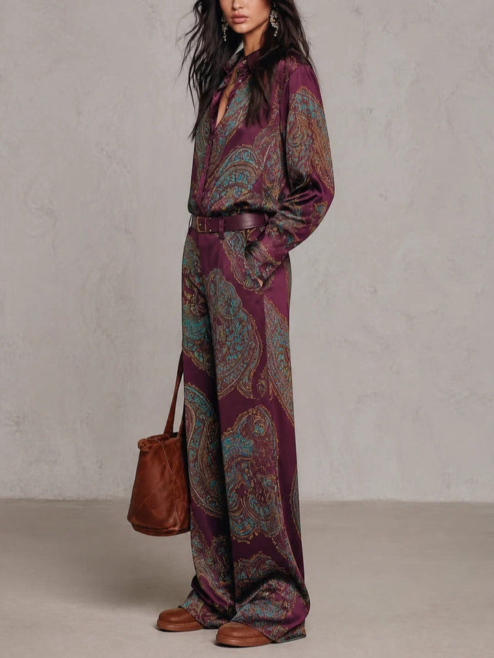 Jessamira - Two-Piece Silk Ensemble with Paisley Pattern